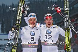 24.02.2011, Oslo, Norway (NOR): l-r: Marcus Hellner (SWE), Fischer, Salomon, Exel, Craft and Emil Joensson (SWE), Fischer, Salomon, Craft, Swix  - FIS nordic world ski championships, cross-country, individual sprint, Oslo (NOR). www.nordicfocus.com. © Hemmersbach/NordicFocus. Every downloaded picture is fee-liable.