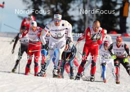 06.03.2011, Oslo, Norway (NOR): leading group, in front Anders Soedergren (SWE), Fischer, Salomon, Craft, left behind Petter Northug (NOR), Fischer, Rottefella, Alpina, Ski Go, Swix , right behind Tord Asle Gjerdalen (NOR), Atomic, Salomon, One Way, Swix and Tobias Angerer (GER), Rossignol, Rottefella, One Way, adidas  - FIS nordic world ski championships, cross-country, mass  men, Oslo (NOR). www.nordicfocus.com. © Hemmersbach/NordicFocus. Every downloaded picture is fee-liable.