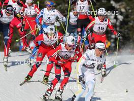 05.03.2011, Oslo, Norway (NOR): group, in front Charlotte Kalla (SWE), Fischer, Salomon, Swix, Craft, behind Therese Johaug (NOR), Fischer, Salomon, Swix, behind Marit Bjoergen (NOR), Fischer, Rottefella, Swix  - FIS nordic world ski championships, cross-country, mass  women, Oslo (NOR). www.nordicfocus.com. © Hemmersbach/NordicFocus. Every downloaded picture is fee-liable.