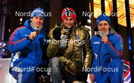 27.02.2011, Oslo, Norway (NOR): (l-r) Maxim Vylegzhanin (RUS), Fischer, Swix, Alpina, Rottefella, Adidas, Petter Northug (NOR), Fischer, Swix, Alpina, Rottefella, Skigo and Ilia Chernousov (RUS), Fischer, Swix, Rottefella, Adidas  - FIS nordic world ski championships, cross-country, pursuit men, Oslo (NOR). www.nordicfocus.com. © Laiho/NordicFocus. Every downloaded picture is fee-liable.