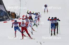 27.02.2011, Oslo, Norway (NOR): final sprint: l-r: Maxim Vylegzhanin (RUS), Fischer, Rottefella, Alpina, Swix, adidas, Petter Northug (NOR), Fischer, Rottefella, Alpina, Ski Go, Swix,  Ilia Chernousov (RUS), Fischer, Rottefella, Swix, adidas  - FIS nordic world ski championships, cross-country, pursuit men, Oslo (NOR). www.nordicfocus.com. © Hemmersbach/NordicFocus. Every downloaded picture is fee-liable.