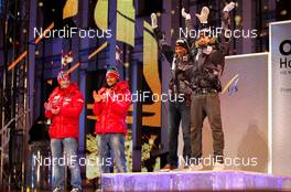 02.03.2011, Oslo, Norway (NOR): (l-r) Ola Vigen Hattestad (NOR), Fischer, Swix, Rottefella, Petter Northug (NOR), Fischer, Swix, Alpina, Rottefella, Skigo, Devon Kershaw (CAN), Fischer, Swix, Salomon, Halti and Alex Harvey (CAN), Fischer, Swix, Salomon, Halti  - FIS nordic world ski championships, cross-country, team sprint, Oslo (NOR). www.nordicfocus.com. © Laiho/NordicFocus. Every downloaded picture is fee-liable.