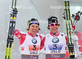02.03.2011, Oslo, Norway (NOR): l-r: Devon Kershaw (CAN), Fischer, Salomon, Swix and Alex Harvey (CAN), Fischer, Salomon, Swix  - FIS nordic world ski championships, cross-country, team sprint, Oslo (NOR). www.nordicfocus.com. © Hemmersbach/NordicFocus. Every downloaded picture is fee-liable.