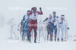02.03.2011, Oslo, Norway (NOR): Ola Vigen Hattestad (NOR), Fischer, Swix, Rottefella leading the group in thick fog after change-over  - FIS nordic world ski championships, cross-country, team sprint, Oslo (NOR). www.nordicfocus.com. © Laiho/NordicFocus. Every downloaded picture is fee-liable.