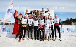 10.04.2011, Rovaniemi, Finland (FIN): 10 best skiers of tour overall (behind l-r) Maurice Manificat (FRA), Fischer, Swix, Rottefella, One Way, Jean Marc Gaillard (FRA), Fischer, Swix, Rottefella, One Way and Matti Heikkinen (FIN), Fischer, Exel, Alpina, Rottefella, (front l-r)  Lukas Bauer (CZE), Fischer, Swix, Alpina, Rottefella, Toko, Tobias Angerer (GER), Rossignol, One Way, Rottefella, Adidas, Martin Bajcicak (SVK), Fischer, Swix, Salomon, Chris Andre Jespersen (NOR), Rossignol, Swix, Rottefella, Sami Jauhojaervi (FIN), Fischer, Swix, Rottefella, Craft, Jaak Mae (EST), Fischer, Swix, Rottefella and Karel Tammjarv (EST)  - Tour de Barents 2011, Ounasvaara Climb Pursuit, Rovaniemi (FIN). www.nordicfocus.com. © Laiho/NordicFocus. Every downloaded picture is fee-liable.