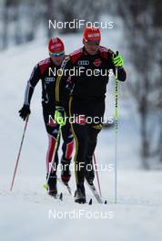05.04.2011, Tana, Norway (NOR):  Tobias Angerer (GER), Rossignol, One Way, Rottefella, Adidas followed by  the service man Uwe Bellman (GER) - Tour de Barents 2011, training, Tana (NOR). www.nordicfocus.com. © Laiho/NordicFocus. Every downloaded picture is fee-liable.