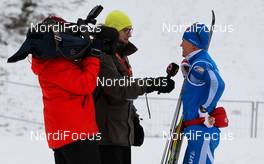 18.11.2011, Sjusjoen, Norway (NOR): Sami Jauhojaervi (FIN), Fischer, Swix, Rottefella, Craft in a TV interview  - FIS world cup cross country, training, Sjusjoen (NOR). www.nordicfocus.com. Â© Laiho/NordicFocus. Every downloaded picture is fee-liable.