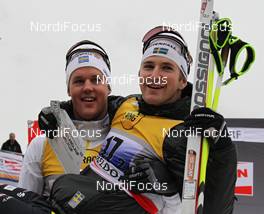 04.12.2011, Duesseldorf, Germany (GER): 1st l-r: Jesper Modin (SWE), Craft, Fischer, Salomon, Swix, Teodor Peterson (SWE), Rossignol, Alpina, One Way, Craft  - FIS world cup cross-country, team sprint, Duesseldorf (GER). www.nordicfocus.com. © Hemmersbach/NordicFocus. Every downloaded picture is fee-liable.