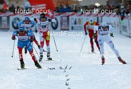 11.12.2011, Davos, Switzerland (SUI): L-R: Alexey Petukov (RUS), Fischer, Rottefella, Swix, adidas, Devon Kershaw (CAN), Fischer, Salomon, Swix, Petter Northug (NOR), Fischer, Rottefella, Alpina, Ski Go, Swix , Teodor Peterson (SWE), Rossignol, Rottefella, Alpina, OneWay - FIS world cup cross-country, individual sprint, Davos (SUI). www.nordicfocus.com. © Manzoni/NordicFocus. Every downloaded picture is fee-liable.