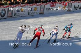 11.12.2011, Davos, Switzerland (SUI): Nicola Morandini (ITA), Emil Joensson (SWE), Fischer, Salomon, Craft, Oystein Pettersen (NOR), Rossignol, Rottefella, KV+, Robin Bryntesson (SWE). Fischer, Salomon, Craft - FIS world cup cross-country, individual sprint, Davos (SUI). www.nordicfocus.com. © Manzoni/NordicFocus. Every downloaded picture is fee-liable.