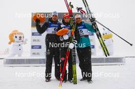 26.02.2011, Oslo, Norway (NOR): (l-r) Tino Edelmann (GER), Madshus, Leki, Rottefella, Adidas, Eric Frenzel (GER), Fischer, Leki, Salomon, Adidas and Felix Gottwald (AUT), Fischer, Swix, Loeffler  - FIS nordic world ski championships, nordic combined, individual gundersen HS106/10km, Oslo (NOR). www.nordicfocus.com. © Laiho/NordicFocus. Every downloaded picture is fee-liable.