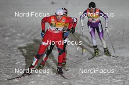 25.11.2011, Kuusamo, Finland (FIN): Magnus Krog (NOR), Madshus, Rottefella leads Mario Stecher (AUT), Fischer, Rottefella and Akito Watabe (JPN), Fischer, Rottefella - FIS world cup nordic combined, individual gundersen HS142/10km, Kuusamo (FIN). www.nordicfocus.com. © Manzoni/NordicFocus. Every downloaded picture is fee-liable.