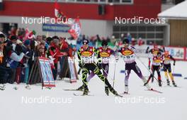 10.12.2011, Ramsau, Austria (AUT): group, in front Francois Braud (FRA), Fischer, Rottefella, One Way, behind Taihei Kato (JPN), Fischer, behind Daito Takahashi (JPN), Atomic, Swix  - FIS world cup nordic combined, individual gundersen HS98/10km, Ramsau (AUT). www.nordicfocus.com. © Hemmersbach/NordicFocus. Every downloaded picture is fee-liable.