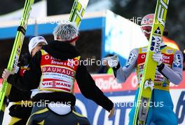 06.02.2011, Oberstdorf, Germany (GER):  (l-r) Andreas Kofler (AUT), Fischer, Thomas Morgenstern (AUT), Fischer and Martin Koch (AUT), Fischer - FIS world cup ski jumping, team HS213, Oberstdorf (GER). www.nordicfocus.com. © Laiho/NordicFocus. Every downloaded picture is fee-liable.