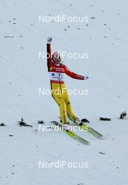 06.02.2011, Oberstdorf, Germany (GER): Severin Freund (GER), Fischer celebrates after his 218m long jump  - FIS world cup ski jumping, team HS213, Oberstdorf (GER). www.nordicfocus.com. © Laiho/NordicFocus. Every downloaded picture is fee-liable.