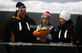 25.02.2011, Oslo, Norway (NOR): the winner Daniela Iraschko ITA), Fischer, meets the king of Norway  - FIS nordic world ski championships, ski jumping, individual HS106 women, Oslo (NOR). www.nordicfocus.com. © Laiho/NordicFocus. Every downloaded picture is fee-liable.