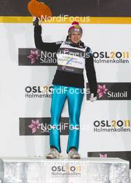 25.02.2011, Oslo, Norway (NOR): the winner, Daniela Iraschko (AUT), Fischer  - FIS nordic world ski championships, ski jumping, individual HS106 women, Oslo (NOR). www.nordicfocus.com. © Laiho/NordicFocus. Every downloaded picture is fee-liable.