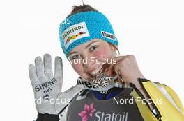 25.02.2011, Oslo, Norway (NOR): Silver Medalist Elena Runggaldier (ITA) - FIS nordic world ski championships, ski jumping, medals, Oslo (NOR). www.nordicfocus.com. © Hemmersbach/NordicFocus. Every downloaded picture is fee-liable.