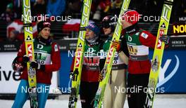 27.02.2011, Oslo, Norway (NOR): team Norway (l-r) Bjoern Einar Romoeren (NOR), Fischer, Anders Jacobsen (NOR), Fischer, Tom Hilde (NOR), Fischer and Anders Bardal (NOR), Fischer waiting for the points of Hilde´s last jump  - FIS nordic world ski championships, ski jumping, team HS106, Oslo (NOR). www.nordicfocus.com. © Laiho/NordicFocus. Every downloaded picture is fee-liable.