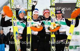 27.02.2011, Oslo, Norway (NOR):  the world champion, team Austria (l-r) Gregor Schlierenzauer (AUT), Fischer, Andreas Kofler (AUT), Fischer, Thomas Morgenstern (AUT), Fischer and Martin Koch (AUT), Fischer - FIS nordic world ski championships, ski jumping, team HS106, Oslo (NOR). www.nordicfocus.com. © Laiho/NordicFocus. Every downloaded picture is fee-liable.