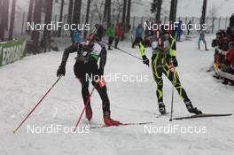 07.01.2012, Oberhof, Germany (GER): Benjamin Weger (SUI), Atomic, Leki, Casco, ODLO, Lois Habert (FRA), Salomon, Swix, OneWay - IBU world cup biathlon, sprint men, Oberhof (GER). www.nordicfocus.com. © Manzoni/NordicFocus. Every downloaded picture is fee-liable.