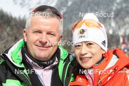 22.01.2012, Antholz, Italy (ITA): Event Feature: Gottlieb Taschler (ITA), vice president IBU and Nami Kim (KOR); IBU vice president - IBU world cup biathlon, mass women, Antholz (ITA). www.nordicfocus.com. © Manzoni/NordicFocus. Every downloaded picture is fee-liable.