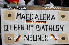 19.01.2012, Antholz, Italy (ITA): Biathlon Feature: fan banner for Magdalena Neuner (GER), Fischer, Rottefella, Swix, adidas, Toko - IBU world cup biathlon, sprint women, Antholz (ITA). www.nordicfocus.com. © Manzoni/NordicFocus. Every downloaded picture is fee-liable.