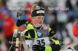 19.01.2012, Antholz, Italy (ITA): Marie Dorin (FRA), Rossignol, Rottefella, OneWay - IBU world cup biathlon, sprint women, Antholz (ITA). www.nordicfocus.com. © Manzoni/NordicFocus. Every downloaded picture is fee-liable.