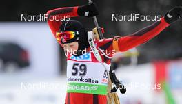 04.02.2012, Holmenkollen, Norway (NOR): Fanny Welle-Strand Horn (NOR), Madshus, Rottefella, Alpina, Swix, ODLO  - IBU world cup biathlon, pursuit women, Holmenkollen (NOR). www.nordicfocus.com. Â© Laiho/NordicFocus. Every downloaded picture is fee-liable.