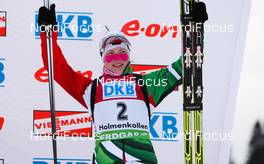 04.02.2012, Holmenkollen, Norway (NOR):  Darya Domracheva (BLR), Fischer, Rottefella, Leki - IBU world cup biathlon, pursuit women, Holmenkollen (NOR). www.nordicfocus.com. Â© Laiho/NordicFocus. Every downloaded picture is fee-liable.