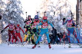 10.02.2012, Kontiolahti, Finland (FIN): Natalya Burdyga (URK), Fischer, Rottefella, Swix leads Kaisa Maekaeraeinen (FIN), Fischer, Rottefella, Leki, Odlo, Sofie Boilley (FRA), Rossignol, Rottefella, OneWay, Bente Landheim (NOR), Madshus, Rottefella, Swix, ODLO - IBU world cup biathlon, relay mixed, Kontiolahti (FIN). www.nordicfocus.com. © Manzoni/NordicFocus. Every downloaded picture is fee-liable.