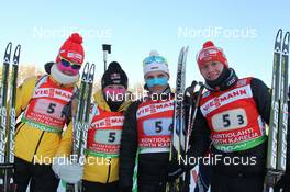 10.02.2012, Kontiolahti, Finland (FIN): L-R: Tina Bachmann (GER), Fischer, Rottefella, Swix, adidas , Miriam Goessner (GER), Fischer, Salomon, Swix, adidas, Eric Lesser (GER), Daniel Boehm (GER), Fischer, Rottefella, Alpina, OneWay, Rudy Project, adidas - IBU world cup biathlon, relay mixed, Kontiolahti (FIN). www.nordicfocus.com. © Manzoni/NordicFocus. Every downloaded picture is fee-liable.