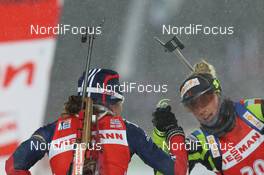 17.03.2012, Khanty-Mansiysk, Russia (RUS): Susan Dunklee (USA), Madshus, Roteffella, Alpina, adidas, Marie Dorin (FRA), Rossignol, Rottefella, OneWay - IBU world cup biathlon, pursuit women, Khanty-Mansiysk (RUS). www.nordicfocus.com. © Manzoni/NordicFocus. Every downloaded picture is fee-liable.