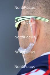 07.03.2012, Ruhpolding, Germany (GER): Biathlon Feature: Earplug and sunglasses of Armin Auchentaller (ITA), mens coach team USA - IBU world championships biathlon, individual women, Ruhpolding (GER). www.nordicfocus.com. © Manzoni/NordicFocus. Every downloaded picture is fee-liable.