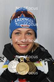 04.03.2012, Ruhpolding, Germany (GER): Magdalena Neuner (GER), Fischer, Rottefella, Swix, adidas, Toko - IBU world championships biathlon, medals, Ruhpolding (GER). www.nordicfocus.com. © Manzoni/NordicFocus. Every downloaded picture is fee-liable.