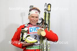 10.03.2012, Ruhpolding, Germany (GER): Tora Berger (NOR), Fischer, Rottefella, Odlo - IBU world championships biathlon, medals, Ruhpolding (GER). www.nordicfocus.com. © Manzoni/NordicFocus. Every downloaded picture is fee-liable.