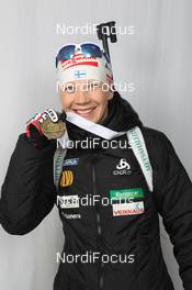 11.03.2012, Ruhpolding, Germany (GER): Kaisa Maekaeraeinen (FIN), Fischer, Rottefella, Leki, Odlo - IBU world championships biathlon, medals, Ruhpolding (GER). www.nordicfocus.com. © Manzoni/NordicFocus. Every downloaded picture is fee-liable.