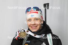 11.03.2012, Ruhpolding, Germany (GER): Kaisa Maekaeraeinen (FIN), Fischer, Rottefella, Leki, Odlo - IBU world championships biathlon, medals, Ruhpolding (GER). www.nordicfocus.com. © Manzoni/NordicFocus. Every downloaded picture is fee-liable.