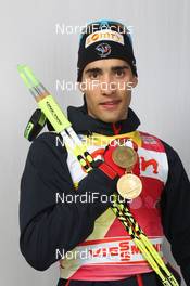 04.03.2012, Ruhpolding, Germany (GER): Martin Fourcade (FRA), Rossignol, Rottefella, OneWay - IBU world championships biathlon, medals, Ruhpolding (GER). www.nordicfocus.com. © Manzoni/NordicFocus. Every downloaded picture is fee-liable.