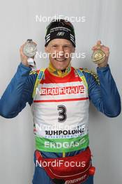 04.03.2012, Ruhpolding, Germany (GER): Carl-Johan Bergman (SWE), Rossignol, Rottefella, Leki, adidas - IBU world championships biathlon, medals, Ruhpolding (GER). www.nordicfocus.com. © Manzoni/NordicFocus. Every downloaded picture is fee-liable.
