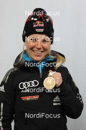 10.03.2012, Ruhpolding, Germany (GER): Miriam Goessner (GER), Fischer, Salomon, Swix, adidas - IBU world championships biathlon, medals, Ruhpolding (GER). www.nordicfocus.com. © Manzoni/NordicFocus. Every downloaded picture is fee-liable.