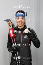 01.03.2012, Ruhpolding, Germany (GER): Magdalena Neuner (GER), Fischer, Rottefella, Swix, adidas, Toko - IBU world championships biathlon, medals, Ruhpolding (GER). www.nordicfocus.com. © Manzoni/NordicFocus. Every downloaded picture is fee-liable.