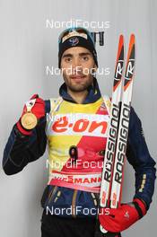03.03.2012, Ruhpolding, Germany (GER): Martin Fourcade (FRA), Rossignol, Rottefella, OneWay - IBU world championships biathlon, medals, Ruhpolding (GER). www.nordicfocus.com. © Manzoni/NordicFocus. Every downloaded picture is fee-liable.