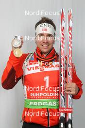 03.03.2012, Ruhpolding, Germany (GER): Emil Hegle Svendsen (NOR), Madshus, Rottefella, Swix, Odlo - IBU world championships biathlon, medals, Ruhpolding (GER). www.nordicfocus.com. © Manzoni/NordicFocus. Every downloaded picture is fee-liable.