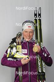 01.03.2012, Ruhpolding, Germany (GER): Tora Berger (NOR), Fischer, Rottefella, Odlo - IBU world championships biathlon, medals, Ruhpolding (GER). www.nordicfocus.com. © Manzoni/NordicFocus. Every downloaded picture is fee-liable.