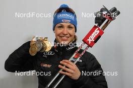 10.03.2012, Ruhpolding, Germany (GER): Magdalena Neuner (GER), Fischer, Rottefella, Swix, adidas, Toko - IBU world championships biathlon, medals, Ruhpolding (GER). www.nordicfocus.com. © Manzoni/NordicFocus. Every downloaded picture is fee-liable.