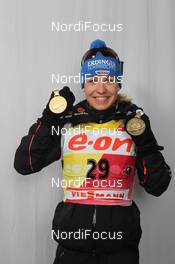03.03.2012, Ruhpolding, Germany (GER): Magdalena Neuner (GER), Fischer, Rottefella, Swix, adidas, Toko - IBU world championships biathlon, medals, Ruhpolding (GER). www.nordicfocus.com. © Manzoni/NordicFocus. Every downloaded picture is fee-liable.