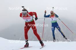 04.03.2012, Ruhpolding, Germany (GER): Emil Hegle Svendsen (NOR), Madshus, Rottefella, Swix, Odlo, Carl-Johan Bergman (SWE), Rossignol, Rottefella, Leki, adidas - IBU world championships biathlon, pursuit men, Ruhpolding (GER). www.nordicfocus.com. © Manzoni/NordicFocus. Every downloaded picture is fee-liable.