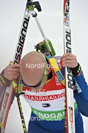 04.03.2012, Ruhpolding, Germany (GER): Carl-Johan Bergman (SWE), Rossignol, Rottefella, Leki, adidas, exhausted in the finish area - IBU world championships biathlon, pursuit men, Ruhpolding (GER). www.nordicfocus.com. © Felgenhauer/NordicFocus. Every downloaded picture is fee-liable.