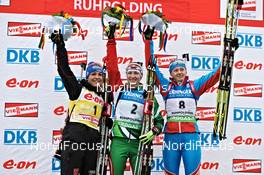 04.03.2012, Ruhpolding, Germany (GER): l-r: Magdalena Neuner (GER), Fischer, Rottefella, Swix, adidas, Toko, Darya Domracheva (BLR), Fischer, Rottefella, Leki, Olga Vilukhina (RUS), Fischer, Rottefella, Swix, adidas - IBU world championships biathlon, pursuit women, Ruhpolding (GER). www.nordicfocus.com. © Felgenhauer/NordicFocus. Every downloaded picture is fee-liable.